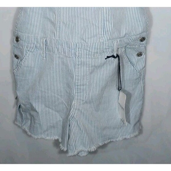 Wallflower Tomboy Fit Utility Shortalls Sz L Denim Pinstripes Cutoffs Romper - Picture 3 of 12